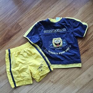 Nickelodeon SpongeBob 2 Piece Outfit VTG 2002 SpongeBob Graphic Tee